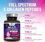 Multi Collagen Pills 2400 mg Per Serving - Advanced Types I, II, III, V, X - Hydrolyzed Multi Collagen Peptides Pills Supplement for Women & Men - Hair, Skin, & Nail Support Supplements - 240 Capsules