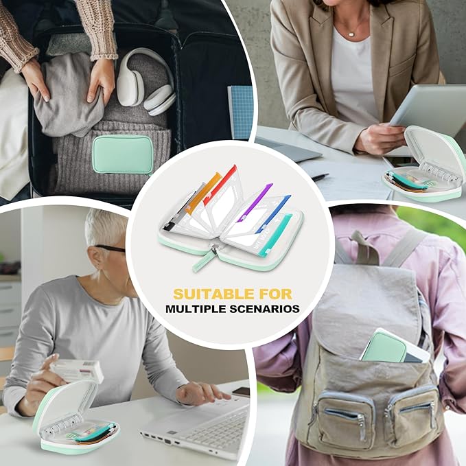 Timueetech A7 Waterproof Pill Organizer with 7 PCS L Size Zippered Pill Pouches for A7 Binder, Large BPA-Free Weekly Medicine Organizer, Color-Coded Reusable Travel Pill Storage System