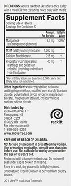 Move Free Ultra Pro with Quadruple Action Joint Support - Type 2 Collagen MSM Calcium Fructoborate & Manganese - Supports Joint Cartiliage Bone Connective Tissue, 120 Tablets (30 servings)