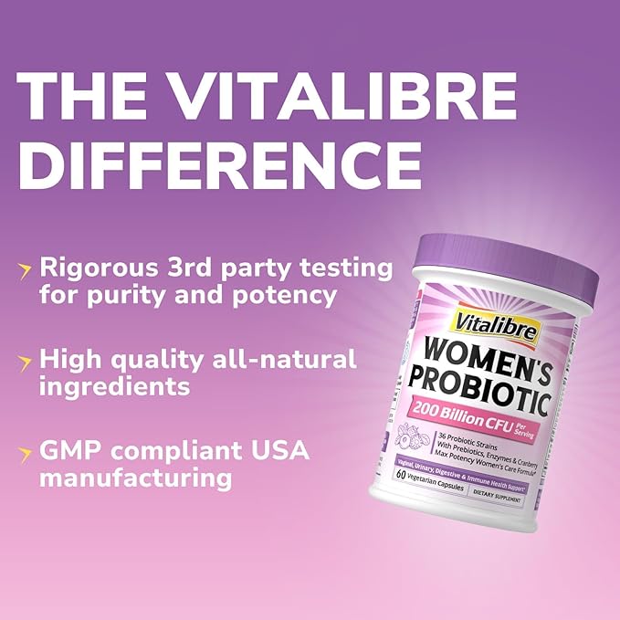 Probiotics for Women 200 Billion CFU, 36 Unique Strains, with Cranberry Prebiotics & Digestive Enzymes, High Potency Vaginal Probiotics, Full-Spectrum Gut Health, 60 Vegan Capsules