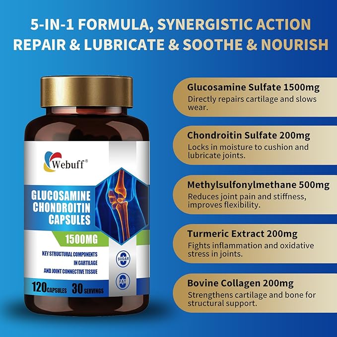 Glucosamine Chondroitin Capsules Support to Maintain Healthy Joint Function and Mobility Turmeric Dietary Supplement 120 Capsules (120 Count (Pack of 2))