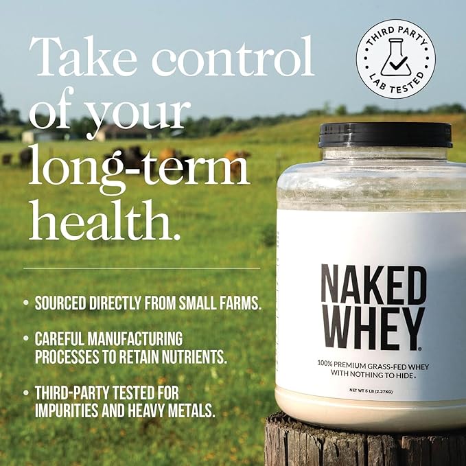 NAKED Whey Protein Supplement Powder, Chocolate, NSF Certified, GMO Free, Soy Free, Gluten Free Aid Muscle Growth and Recovery 60 Servings, 5 Ib