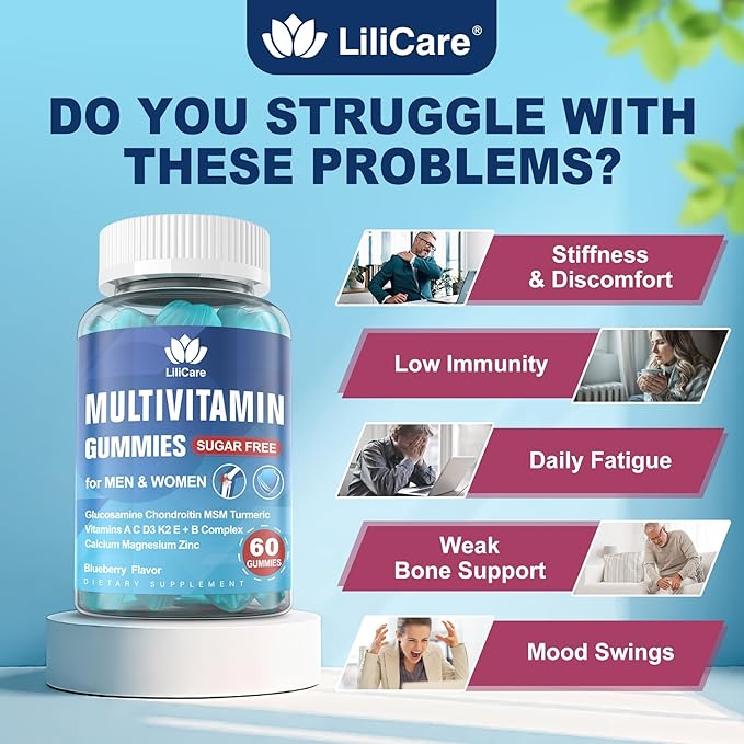 Methylated Multivitamin for Men/Women Gummies, Mens/Womens Multivitamin 50 Plus, with Glucosamine Chondroitin MSM Echinacea Sugar Free Chewable Multi Vitamins B D3 K2 A C E for Adults Seniors, 120 Cts