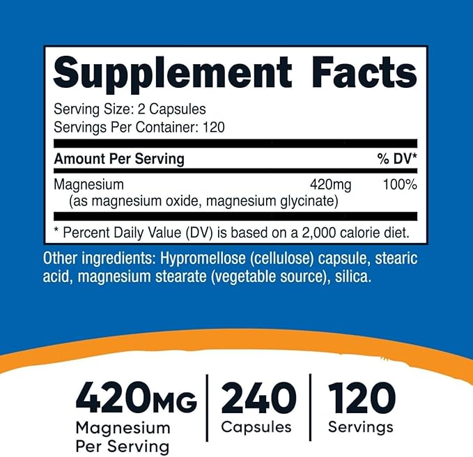 Nutricost Magnesium+ Extra Strength 420mg, 240 Capsules - 120 Servings. Magnesium Oxide and Glycinate - Non-GMO, Gluten Free, Vegan Friendly (Pack of 2)