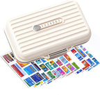 Travel Pill Organizer Box with Medicine Labels, 7 Compartments Portable Pill Case, Daily Medication Organizer Storage Pill Container for Pocket Pharmacy(Pearly White, L)