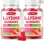 MEENCCD 2 Pack L-Lysine 1000mg Gummies, Lysine Supplement for Adults & Kids, Essential Amino Acid for Oral & Lips Health, Boost Immune & Calcium & Collagen, Sugar-Free, Strawberry Flavor, 120 Count