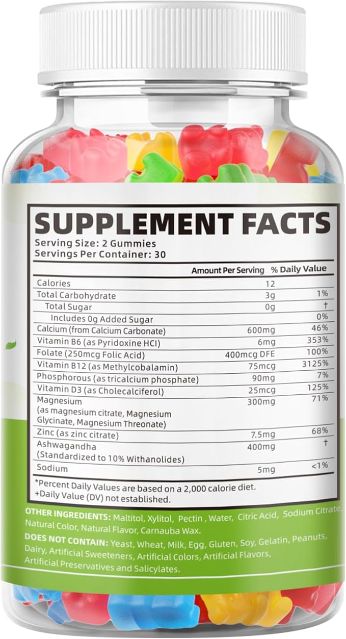 softbear Calcium Magnesium Zinc Gummies for Adult & Kids, Suagr-Free Calcium Magnesium Zinc Vitamin D3 Supplement for Bone Strength & Immune Health, Mixed Fruit Flavor 120 Count