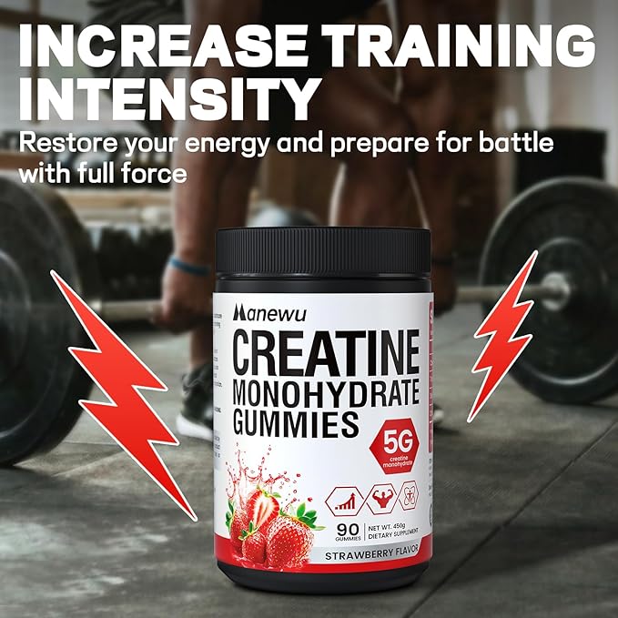 99.9% Creatine Monohydrate Gummies, SGS Certified, 5000mg Creatine Gummies for Men & Women, Support Muscle Strength, Recovery & Stamina, Sugar Free, Vegan, Non-GMO, Strawberry Flavor, 90 Count