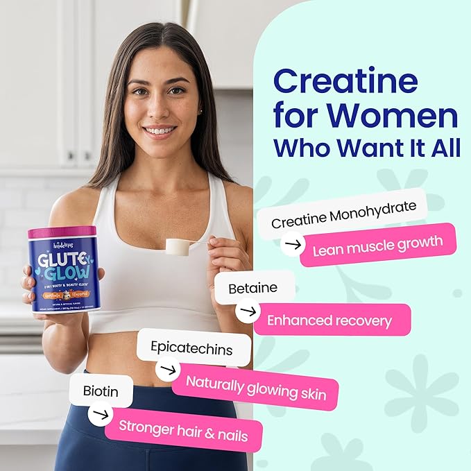 Glute Y Glow by Amatemas – Women's Creatine + Biotin Supplement for Muscle Growth, Glute Support, Hair Skin & Nails – Horchata Flavor – Energy Support – Lean Muscle – Daily Performance Blend
