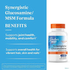 Doctor's Best Synergistic Glucosamine with MSM Formula - Joint Health Support Supplement for Women & Men, Features Vitamin C, Potassium, & Chloride, Non-GMO, Gluten Free, Soy Free - 180 Capsules