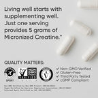 Sports Research® Creatine Monohydrate Capsules - Supports Workout Recovery, Lean Muscle gain, Performance and Strength* - Non-GMO, Vegan Certified - 5g per Servings - 30 Servings