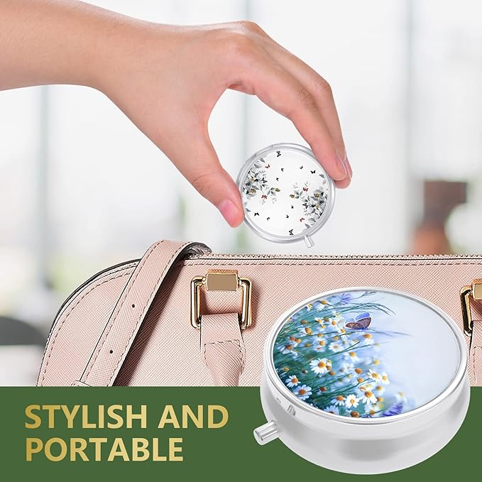 3 Pack Pill Box, Small Pill Case for Purse & Pocket, Cute Travel Medicine Organizer, Portable Medicine Container Holder to Hold Vitamins, Medication, Fish Oil & Supplement, Butterfly