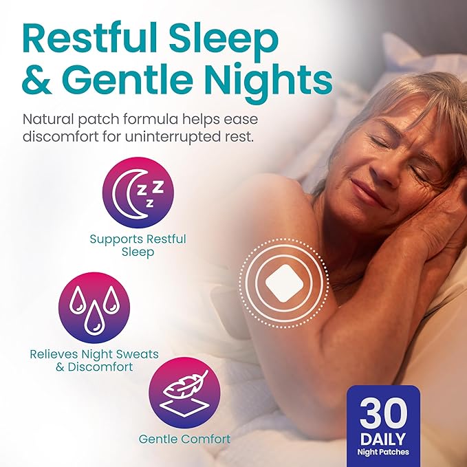 Menopause Night Relief Patch – Doctor-Formulated Transdermal Patch with Valerian, L-Methylfolate & Black Cohosh for Restful Sleep & Overnight Balance – 30-Day Supply