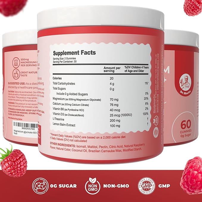 Award Winning Magnesium Glycinate Gummies for Adults & Kids - with L-Theanine & Lemon Balm - Magnesium Gummies for Women & Men for Relaxation Support - No Sugar Added, Non-GMO (120 Count)