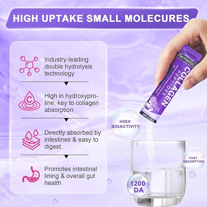 DRFOSTER Collagen-Peptides-Powder-Packets - Multi Type I II III V X Collagen for Women with Antioxidant Blend + Vitamin C & E for Skin, Hair, Nail & Joint, Non-GMO, 30 Stick Packs