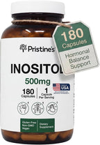 PRISTINE'S Myo Inositol PCOS Supplement Capsules - 500mg 180 Day Supply - Vegan, Gluten Free, Non GMO
