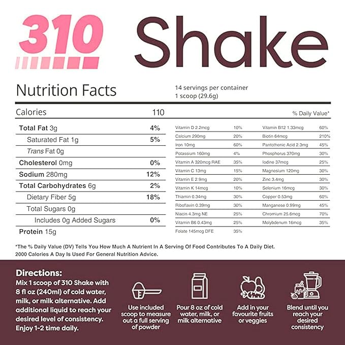 310 Nutrition All-In-One Meal Replacement Shake Powder - Plant-Based Protein Smoothie Blend w/High Fiber, Probiotics & Adaptogens - Low Carb, Vegan, Keto & Paleo Friendly - Strawberry - 28 Srv