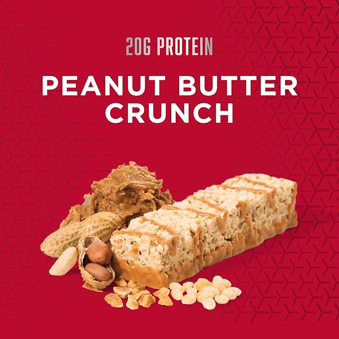 BSN Protein Crisp Bar, Peanut Butter Crunch, 20 Gram Protein Snack Bars with Whey and Fiber, Gluten-Free Crunchy Energy Bars for Workout, Fitness, On-the-Go, 12 Count