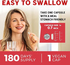 Iron Supplement for Women & Men, with Vitamins C, B6, B12 & Folate for Iron Deficiency, Blood Building & Energy Support, Stomach Friendly, Better Absorption, Non-GMO, No Gluten, 180 Vegan Caps