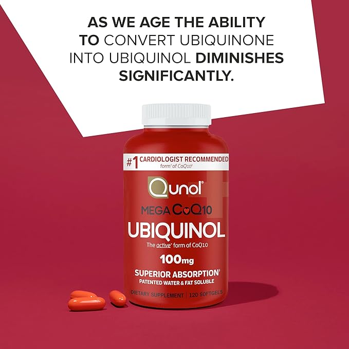 Qunol Mega Ubiquinol CoQ10 100mg, Superior Absorption, Patented Water and Fat Soluble Natural Supplement Form of Coenzyme Q10, Antioxidant for Heart Health, 240 Count Softgels, 120 Count (Pack of 2)