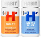 Habit Huge Mood Bundle - Energy (60 Capsules) + Stress Relief (60 Capsules) Supplements. Supports Alertness and Focus, Supports Relaxation & Mood Balance, Vegan, Non-GMO