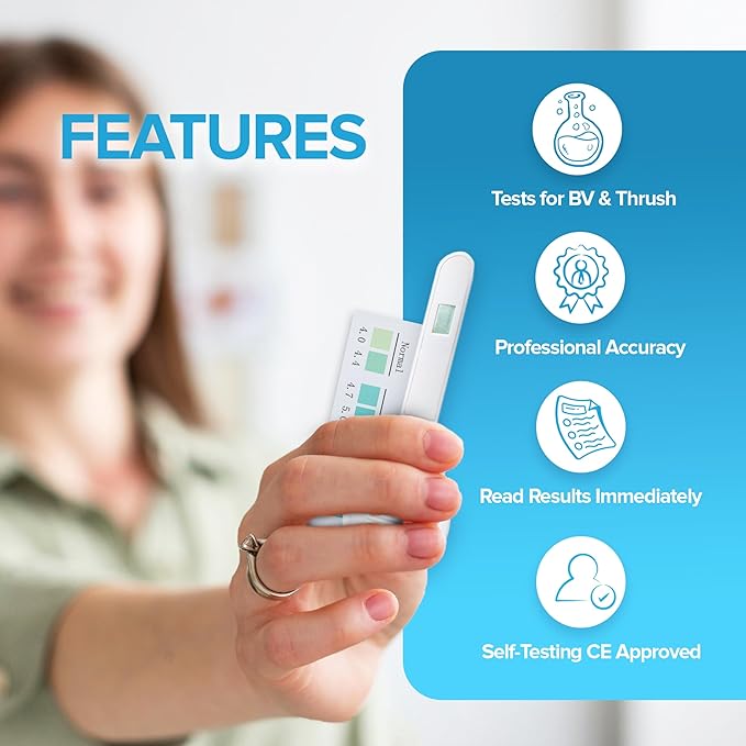 One Step Vaginal pH Bacterial Vaginosis Test Kit, 5 Test Kits, BV, Yeast Infection, Feminine Vaginal Health, pH Balance for Women, Individually Foil Wrapped