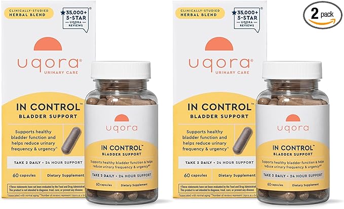 Uqora in Control Bladder Support - Daily Bladder Care & Support for Urinary Comfort - Made with botanicals, Like Horsetail & Spicebush - Gluten-Free & Vegetarian - 120 Capsules (2 Pack)