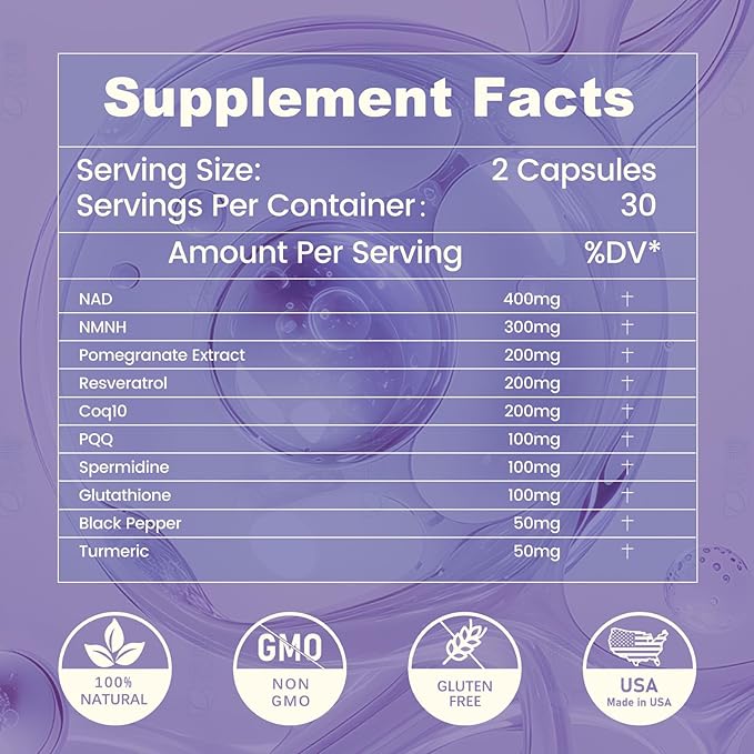 10-in-1 Antioxidants Supplement, 1700MG Super Antioxidant for Women and Men, Powerful Antioxidants with NAD, NMNH,Coq10, Resveratrol, Cell Repair & Reducing Free Radical Damage, 60 Capsules