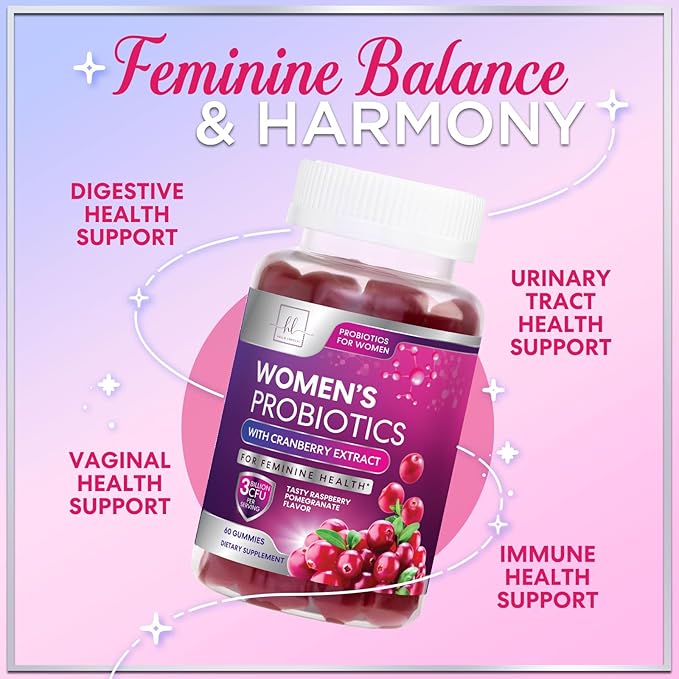 Probiotics for Women Gummies with Cranberry - 6 Premium Strains for PH Balance - Women Probiotics for Digestive Health, Vaginal & Immune Support, Women's Probiotic Feminine Health Gummy - 60 Gummies