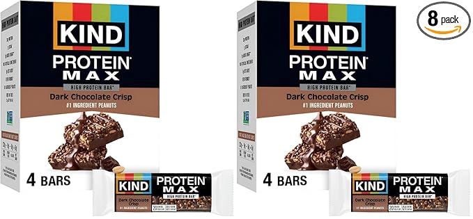 KIND Protein MAX, Dark Chocolate Crisp, 20g Protein, 1g Sugar, Low Sugar, High Protein Snack Bars, 4 Count (Pack of 2)