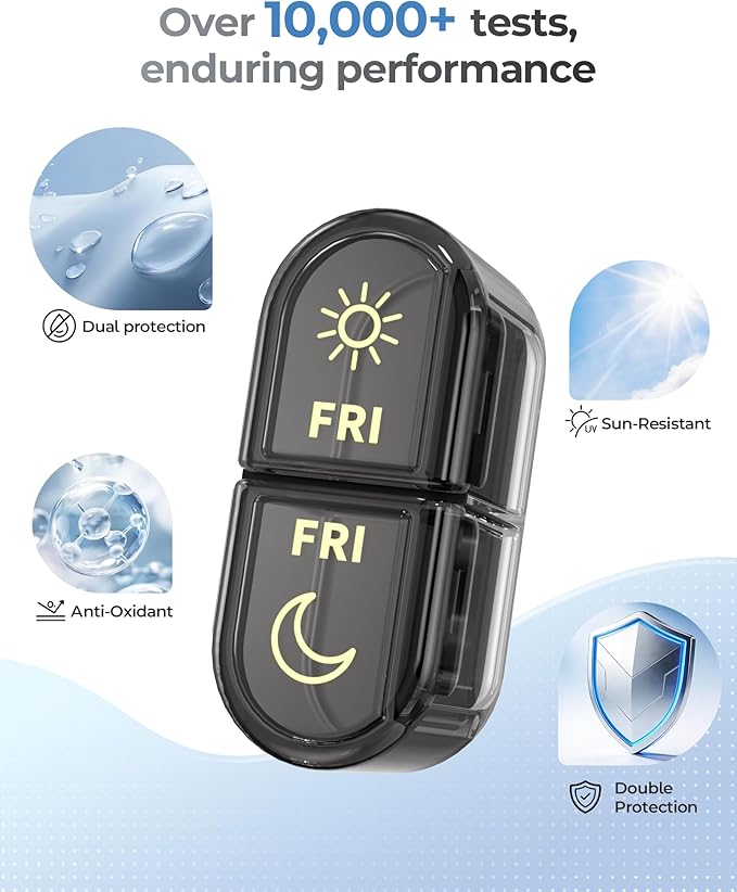 Weekly Pill Organizer 7 Day AM PM - Travel Pill Box 2 Times a Day with One-Hand Easy-Open Lid, 14 Compartments Portable Medicine Case for Daily Vitamins, Fish Oil, Pills and Supplements