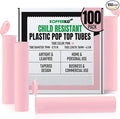 Kopperko Small Pill Bottles (116mm, 4.6 Inch 100-Pack) | Child Resistant Storage Tubes with Caps | Tube Container for Spices | Airtight, UV Resistant & Waterproof (Pink Plastic)