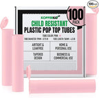 Kopperko Small Pill Bottles (116mm, 4.6 Inch 100-Pack) | Child Resistant Storage Tubes with Caps | Tube Container for Spices | Airtight, UV Resistant & Waterproof (Pink Plastic)