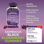 Viva Naturals Sambucus Elderberry Gummies for Adults - 150mg Black Elderberry Vitamin C and Zinc, 3-in-1 Daily Immune Support Gummies, Raspberry Rush Flavor, USDA Organic, Non-GMO, (120 Count)