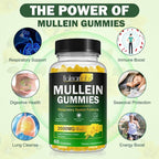 Mullein Gummies for Lungs, 2000mg Mullein Leaf Extract for Lung Cleanse and Respiratory Support, Natural Mullein Herbal Supplement, Pear Flavor Gummies 60 Count