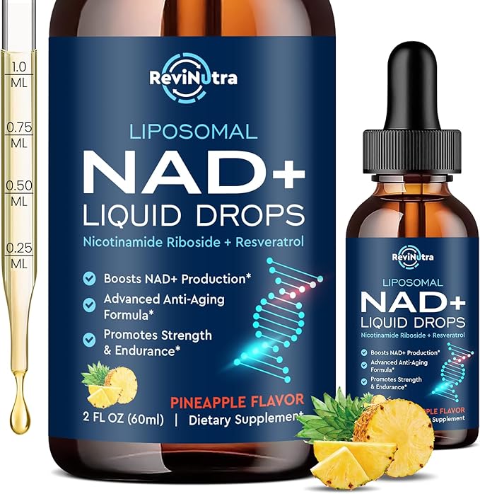 Liposomal NAD Supplement - 1200mg NAD+ Liquid Drops for Women & Men, Nicotinamide Riboside with Resveratrol, PQQ, CoQ10, Quercetin for Anti-Aging, Brain & Cellular Mitochondrial, Pineapple 2 Fl Oz