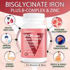 Iron Bisglycinate 30 mg with Vitamin C - High Absorption Iron Supplements for Anemia, Energy & Healthy Red Blood Cells - Gentle on Stomach, Non-Constipating, Non-GMO - 90 Vegan Capsules