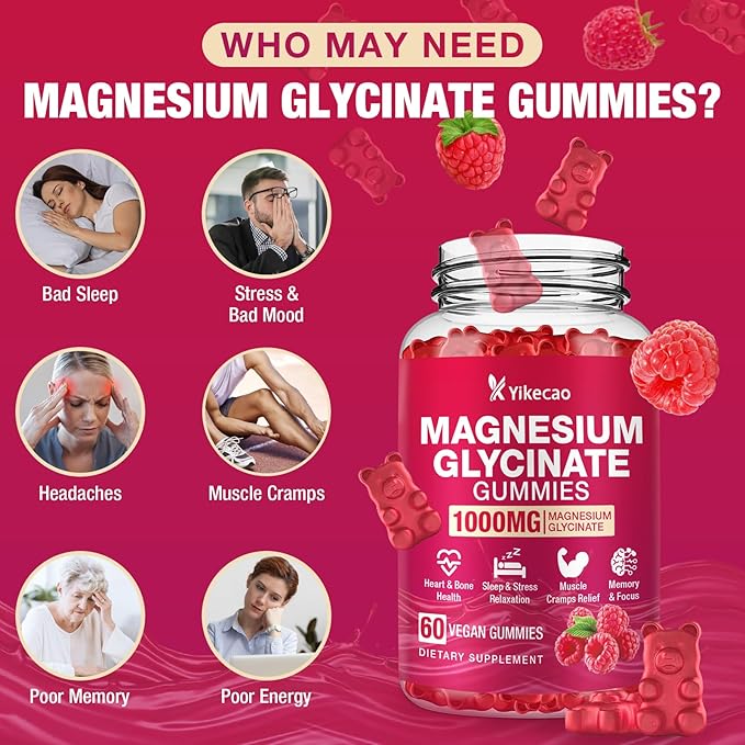 2 Pack Magnesium Glycinate Gummies 1000mg，Magnesium Gummies for Adults & Kids with L-Threonate, Magnesium Supplement for Relaxation, Calm, Sugar Free, Raspberry Flavor, 120 Count