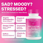 Pink Stork Postpartum Mood Support - Postnatal Hormone Balance for Women - Breastfeeding Friendly New Mom Essentials - Ashwagandha, Chamomile, & Vitamin D - Stress & Mood, 60 Capsules