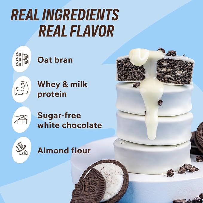 Fitness SHOCK Cookie Cream Protein White Brownie - No Added Sugar, 7.5g Protein, Low Carb Guilt-Free Dessert - 0g Added Sugar, 10g Net Carbs, 5g Fiber, Non-GMO - 10 x 50g