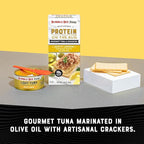 Bumble Bee Prime Protein on the Run Tuna Snack Kit, Pack of 12 - Gourmet Tuna Marinated in Olive Oil & Zesty Lemon with Crackers and Serving Utensil - 19g of Protein Per Serving, Easy Open Can