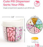 AMOOS Cute Pill Dispenser with 7 Large Compartments, Portable Pill Bottle Organizer with Wide Opening for Easy Use, Anti-Mix Pill Organizer for Travel, BPA-Free Pill Container, White