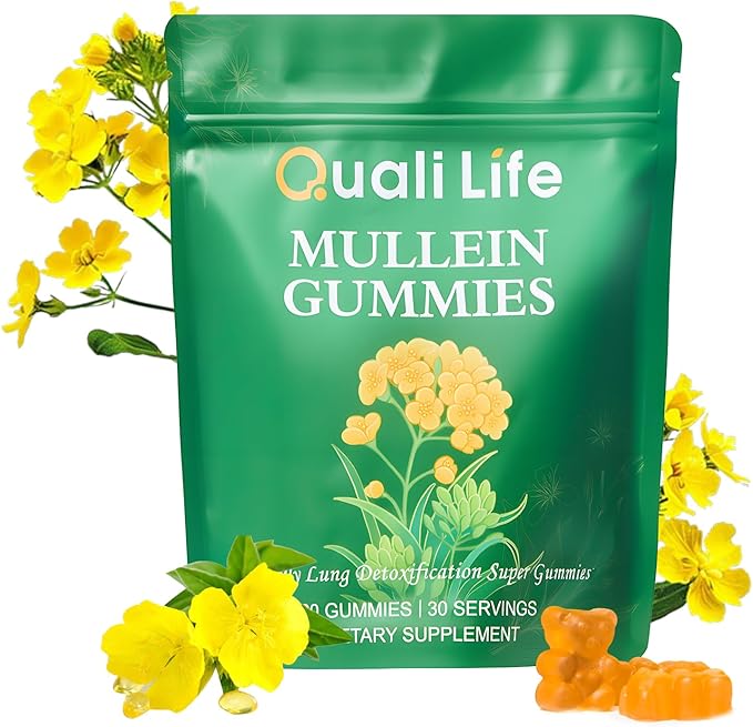Mullein Gummies for Lungs - 2000mg Mullein Leaf Extract for Lung Detox for Smokers, Cleanse, Respiratory, Digestive & Immune Support - Pear Flavor, 60 Gummies