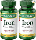 Nature's Bounty Iron 65 mg (325 mg Ferrous Sulfate), 2 Bottles (100 Count)
