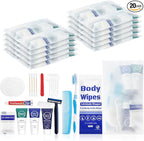 Travel Hygiene Kit Personal Toiletries Bulk, Disposable Homeless Care Package Supplies, Men Toiletry Set Cleaning Essentials Individually Wrapped for Camping, Travel, Relief, Charity (11-in-1, 20)