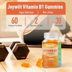 Vitamin B1 Gummies 100mg for Adults & Kids, Thiamine B1 Supplement with 600mg Calcium, Nervous System Supports & Boost Energy, Orange Flavor, Non GMO, Vegan, 60 Chewable Gummies