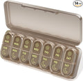Betife AM PM Pill Organizer 7 Day, Weekly Pill Organizer 2 Times a Day, Daily Pill Box AM PM, Portable Travel Medicine Case, Day and Night Pill Container for Medication, Vitamin or Supplement（Brown）