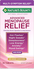 Nature’s Bounty Optimal Solutions Advanced Menopause Relief, Menopause Supplement for Women featuring Siberian Rhubarb, Hotflash Relief, No added Hormones, Drug-Free, 30 Tablets, 30 Total Servings