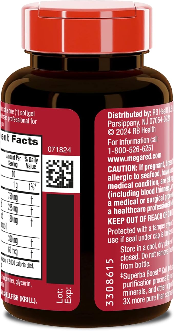 MegaRed Antarctic Krill Oil 750mg, Omega 3 Fatty Acid Supplement, Ultra Concentrate EPA & DHA Softgels, Antioxidant Astaxanthin, Heart Health Supplement with No Fish Oil Aftertaste, 80ct
