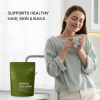 FKRO Matcha Collagen Powder w Biotin, Hyaluronic Acid & Vitamin C - Healthy Hair, Skin & Nails - Natural Type I & III Hydrolyzed Collagen Powder, Unsweetened Matcha Latte - 22 Servings, 7.9oz